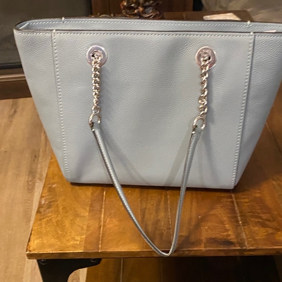 Coach Sky Blue Leather Tote with Chain Straps - Picture 2 of 6